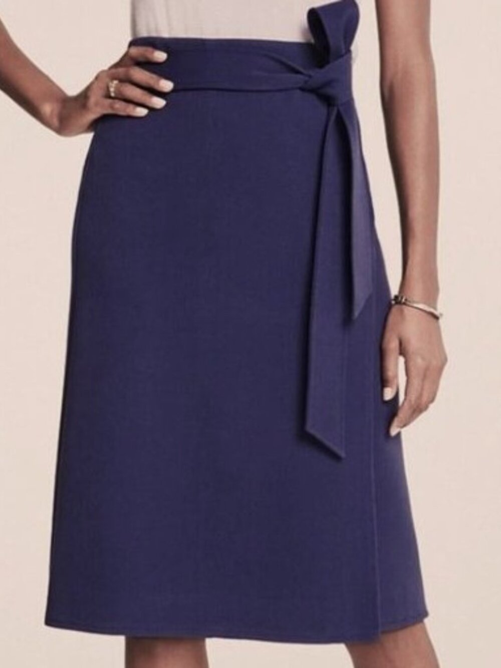 Ann Taylor Azure Blue A-Line Tie-Waist Knee Length Skirt